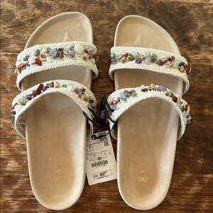 Zara Cream Sandals with Floral Trim